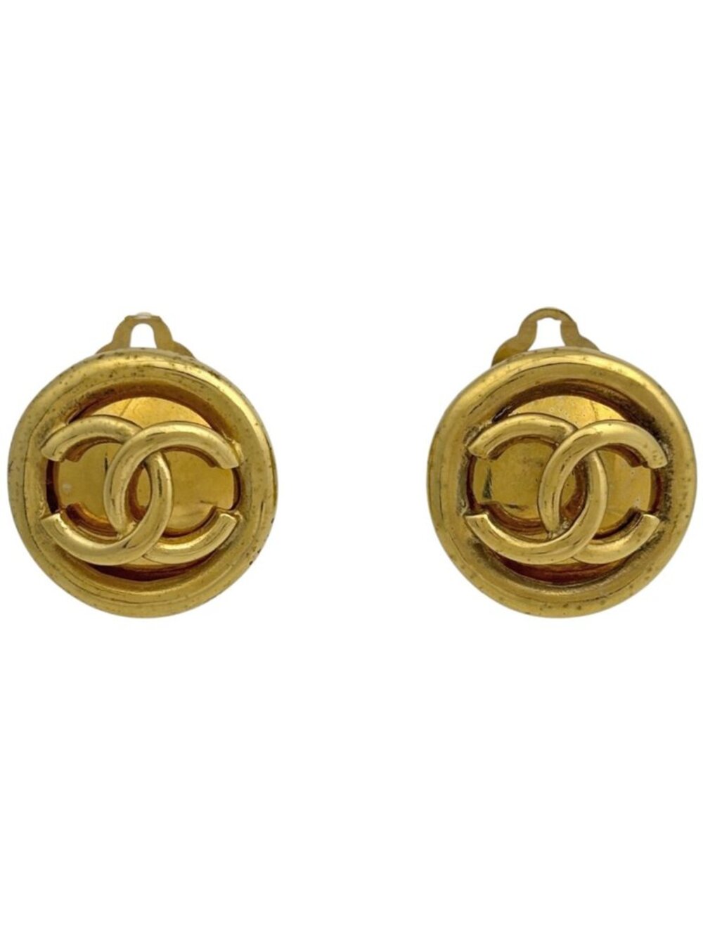 Chanel Earrings CC Logo Round Gold Plated